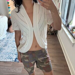 Faded glory vintage white knit short sleeve cardigan large